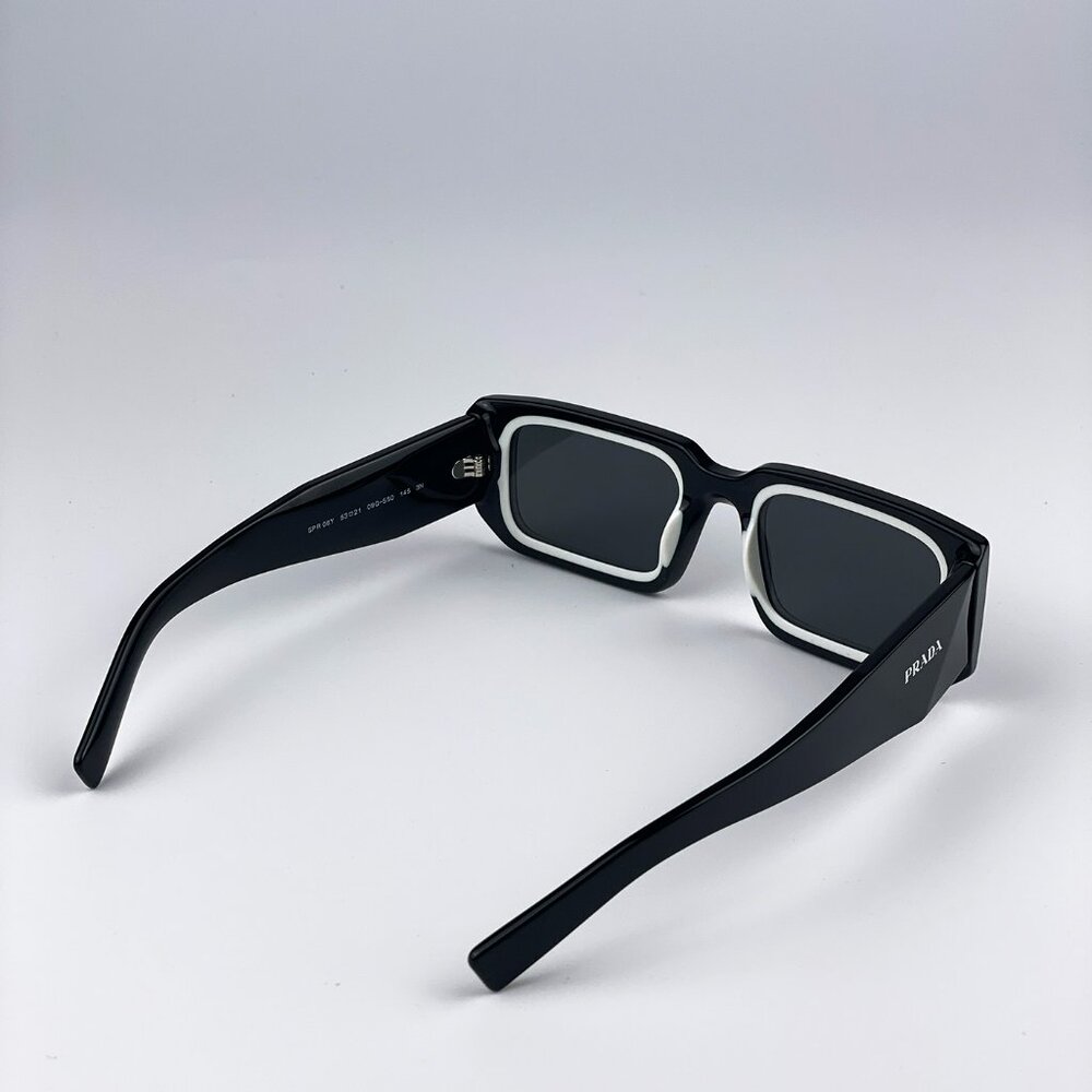Prada PR06YS 09Q5S0 Sunglasses Black White Dark Grey Rectangle Unisex - Picture 12 of 15